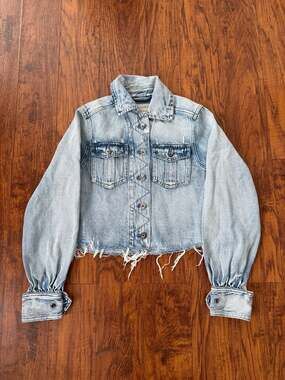 AllSaints Luca Cropped Puff Sleeve Denim Jacket, Size US 0